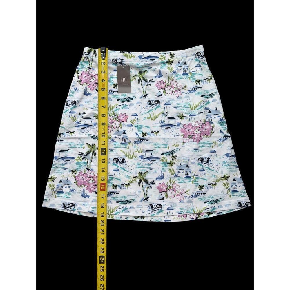 NWT J Jill Sz XSPTropical Toile Print Easy Knit Skirt Pockets Sea Palm Tree SOFT - Picture 2 of 6